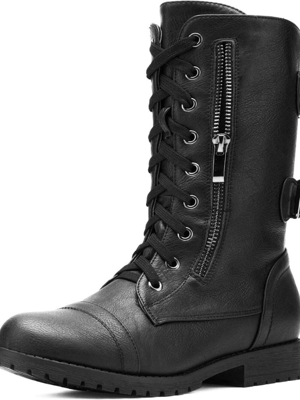 Women's Mid Calf Built-in Wallet Pocket Lace up Military Combat Boots